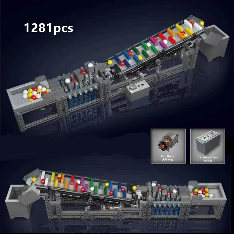 

1281pcs 26009 Rainbow Step GBC Electric Assembly Line Science and Technology Machinery Series Assembly Block Toy Model