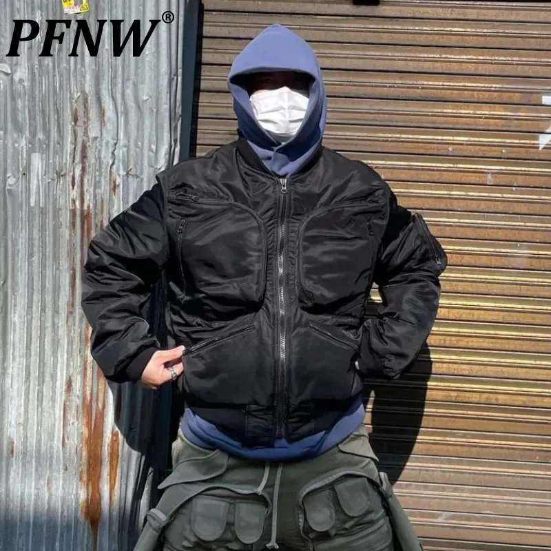 

Мужская стеганая куртка PFNW Tech, повседневное хлопковое пальто на молнии с несколькими карманами в стиле сафари, модель 28W1701 на зиму, 2023