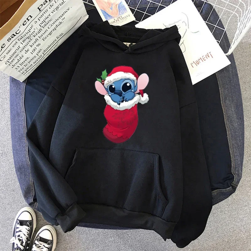 New Y2k Grunge Funny Y2k Christmas Sweatshirt Lilo Stitch Disney Cartoon Hoodies Women Cute Stitch Anime Manga Hoody Female