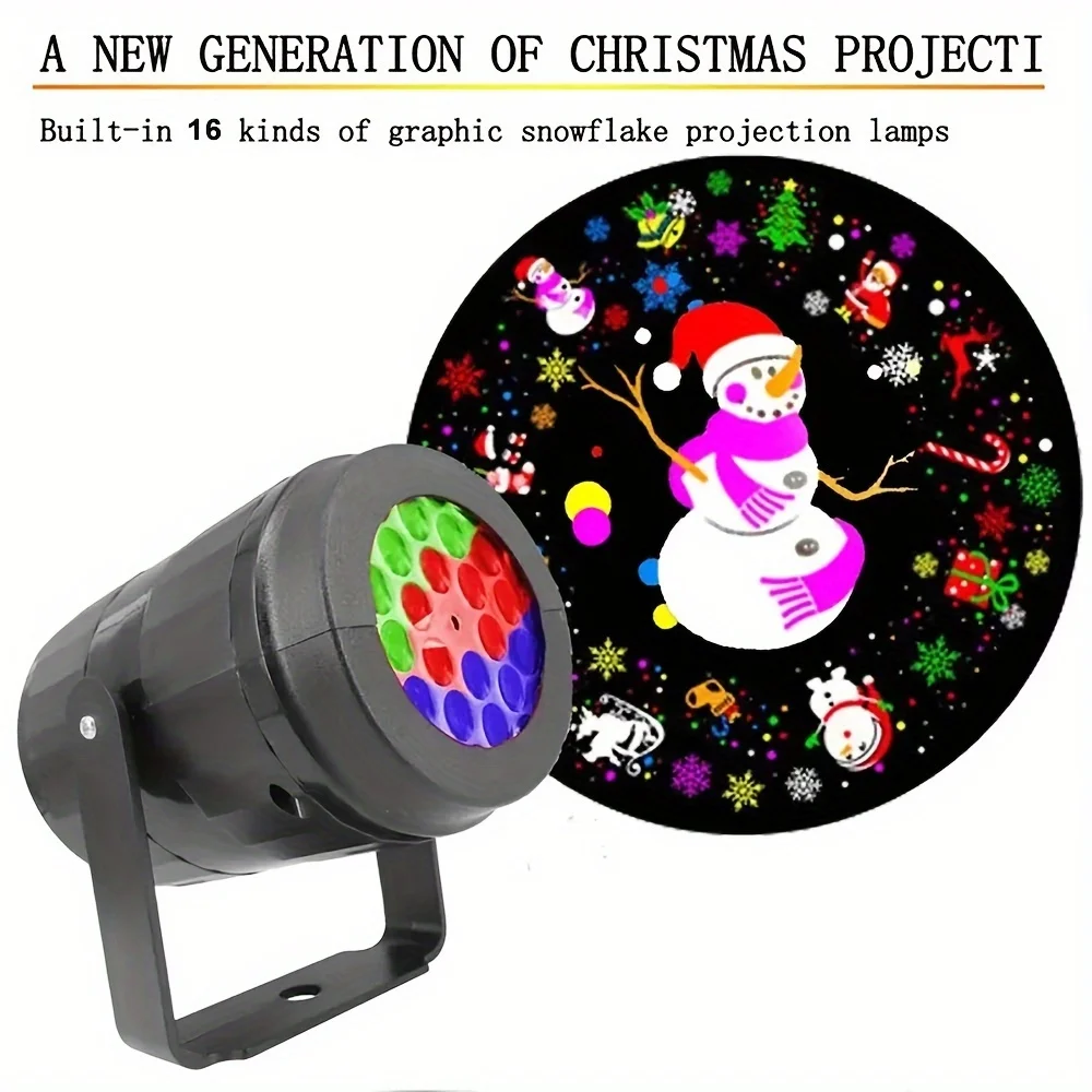 USB Power Christmas Projector Lights LED Fairy Lights 360° Rotating White Snow Projection Lamp for Home Party Xmas Decoration