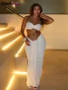Weird Puss Elegant Women 2 Piece Set Midnight Thin Striped Knot Strapless Tops+Bandage Skirts 2023 Vacation Matching Clubwear 1