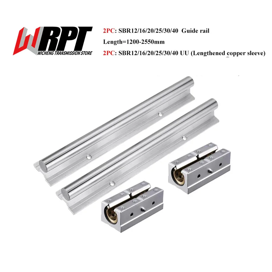 

Linear Guide 2PCS SBR12 16 20 25 30 35 40 50 Length 1200-2550mm 2PC SBR12-50LUU Lengthened copper sleeve Slider 3D Printer Parts