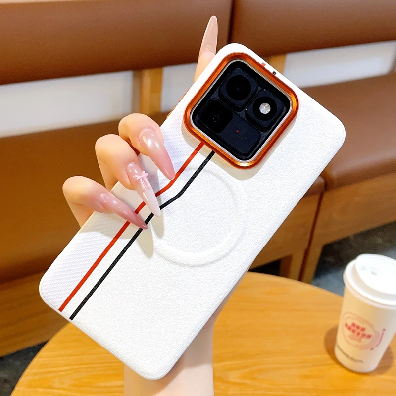 Magnetic PU Leather Colored Splicing Ultra-Thin Protective Smartphone Cover