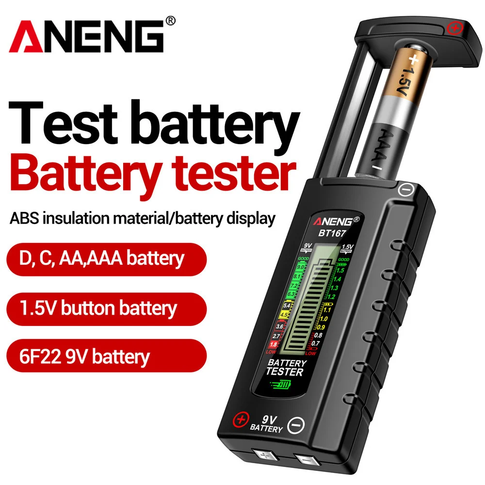 Digital Battery Detector Tester Battery Level Indicator Capacity Monitor AA/AAA/21700/18650 Button Cell ANENG BT167