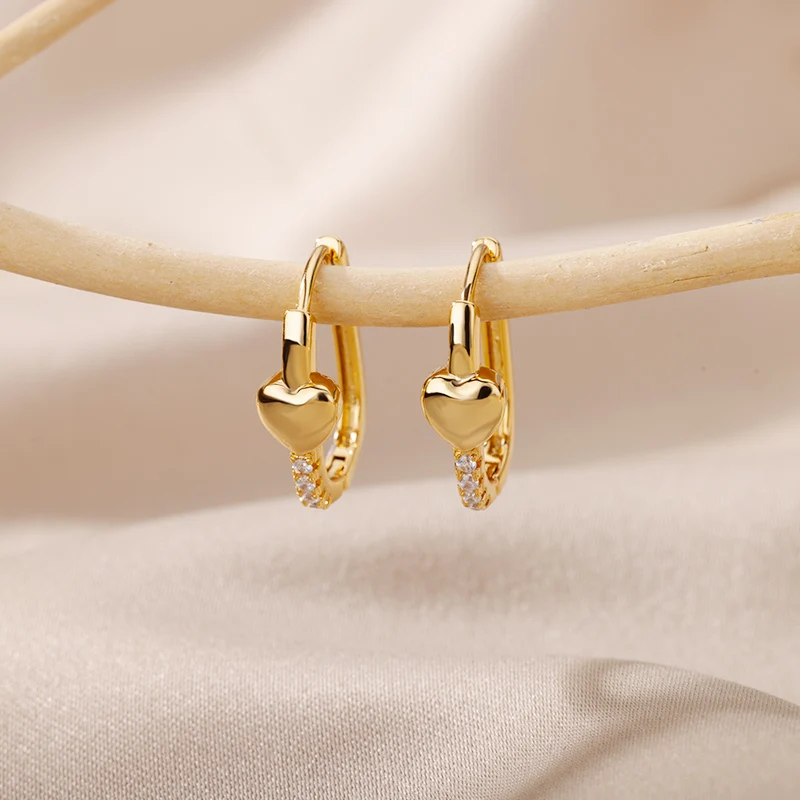 Zircon Hoop Earrings Gold Plated Stainless Steel For Women