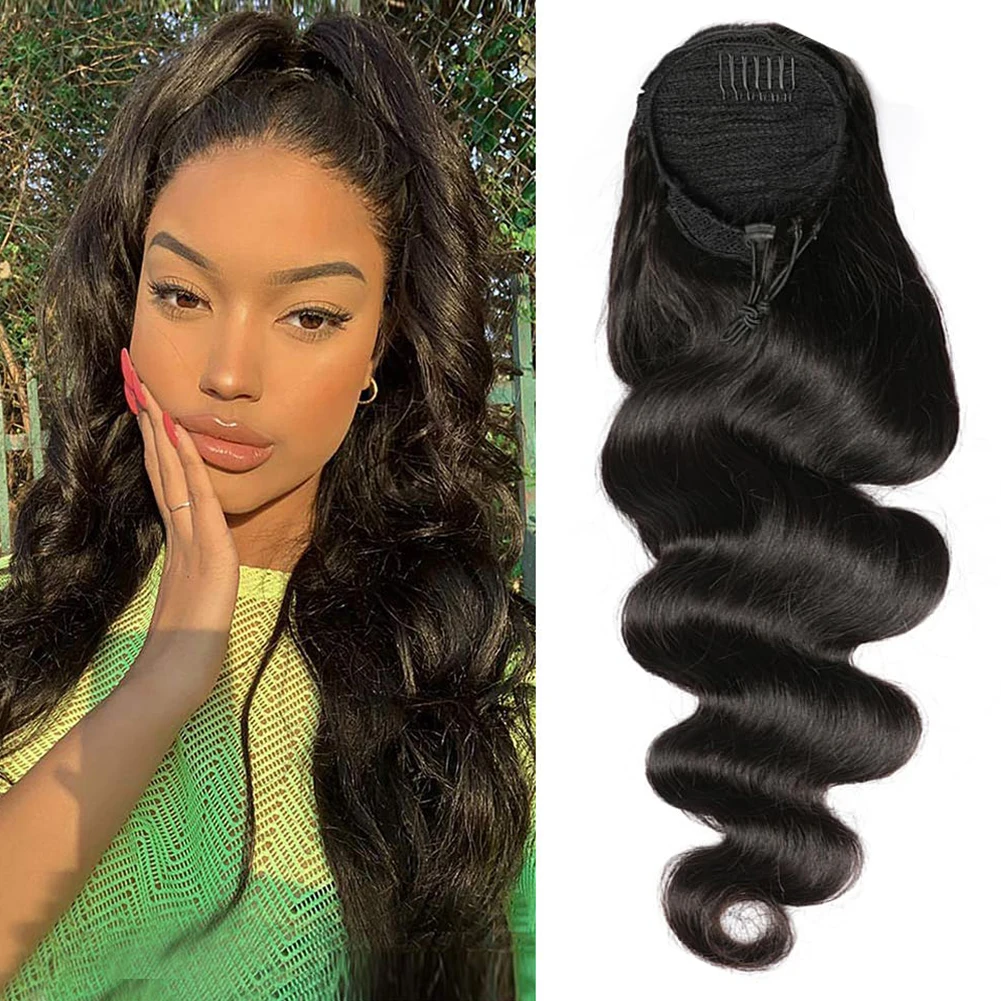 자연스러운 곱슬머리 인모 포니테일 붙임머리 (흑인 여성용, 드로스트링 포함, ..