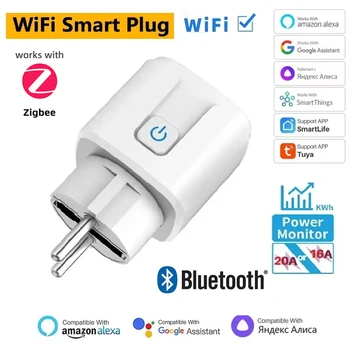 Tuya Smart EU Socket WiFi/ZigBee 3.0 16A/20A EU Plug Outlet APP Voice Control Timer Power Monitor Google Home Alexa Smart Life