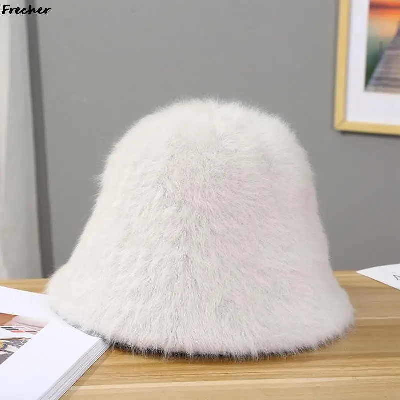 

Тепловые плюшевые Панамы, женская зимняя теплая Панама, шапка для раковины из кроличьего меха, ветрозащитная шапка в рыбацком стиле, Женская шерстяная шапка