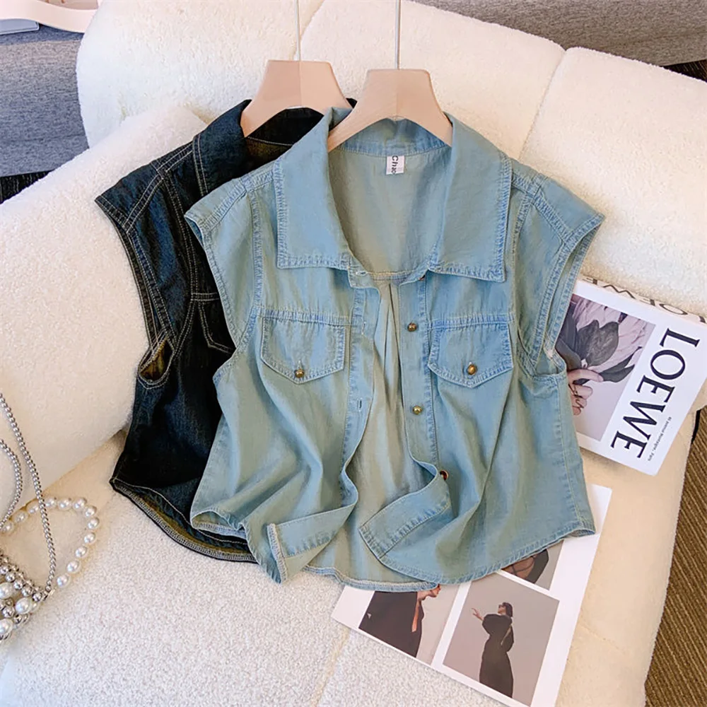 

Denim Vest Coats for Women Spring Summer Casual Loose Single-Breasted Sleeveless Jean Jackets Outdoor Thin Waistcoat Outwear