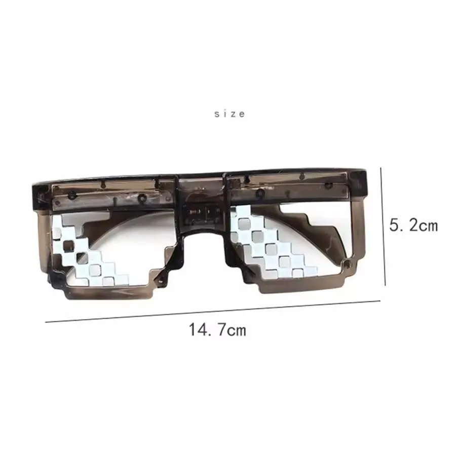 창의적인 개성 픽셀 모자이크 발광 선글라스 재미있는 반짝이 장난감 안경 성인 어린이 장식 사진 소품 선물