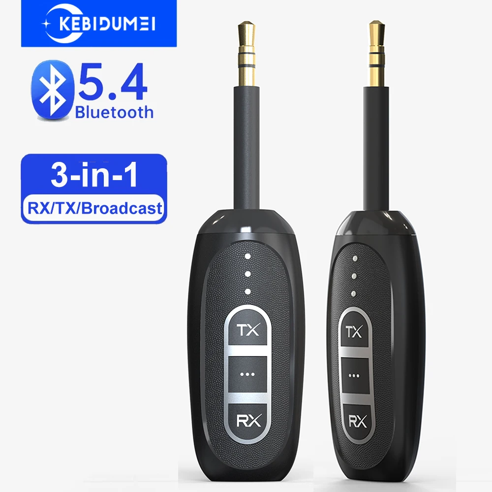 3-in-1 Bluetooth 5.4 Receiver Transmitter RX/TX/Broadcast 3.5mm AUX Jack Wireless Audio Adapter for TV PC Headphone Car Speaker bluetooth adapter bluetooth audio receiver bluetooth transceiver adapter audio adapter bluetooth aux adaptor