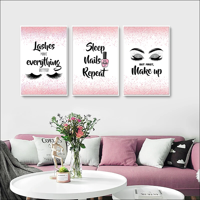 

Beauty Studio Wall Painting Eyelashes Picture Makeup Printing Poster Wall Decor Art Bedroom Decor Letter Illustration