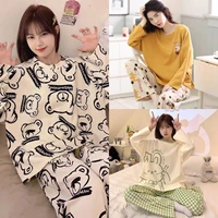 2 Pieces Set Maternity Spring Fall Pajamas Comfortable Cute Cartoon Homewear Pregnant Women's Clothing Long-Sleeved Loungewear 1