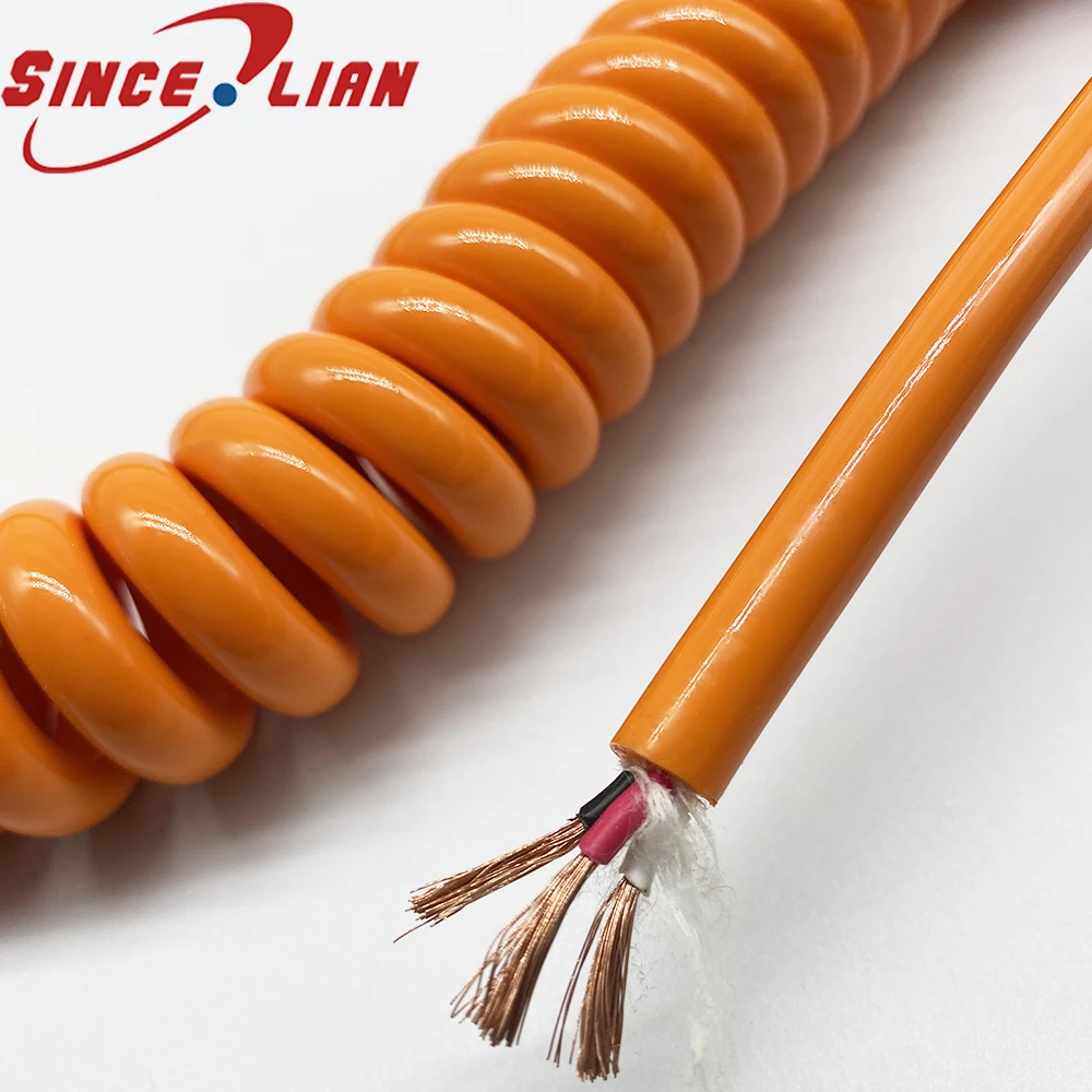 3 core 1 Square Spring Wire PU Orange Color Retractable Cable Oxygen
