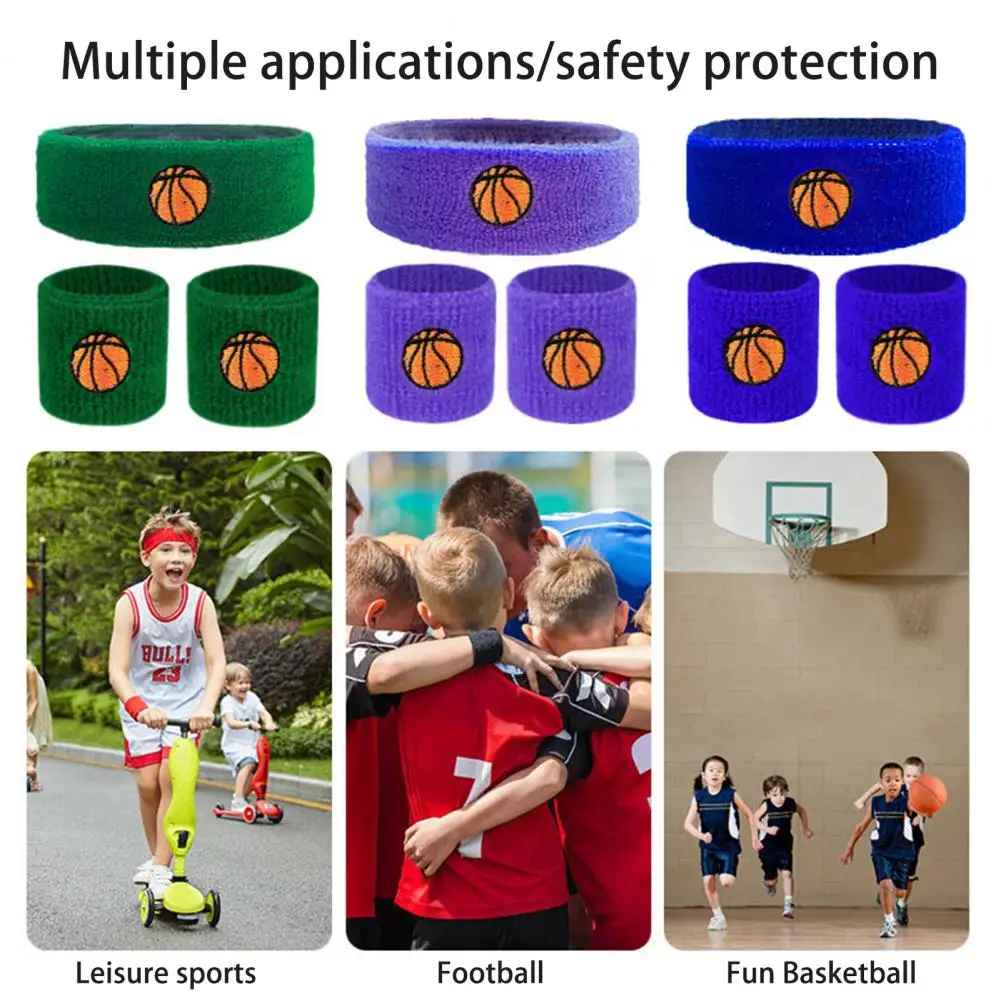 

Sports Wristband Elastic Sports Wristband Kids Sports Headband Wristband Set with Ball Embroidery Stretchy Breathable for Boys