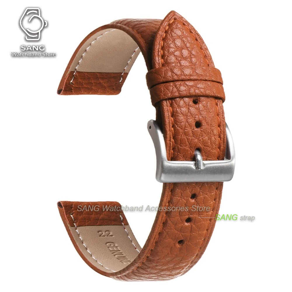 Universal Leather Watchband with Solid Buckle - Calfskin Strap