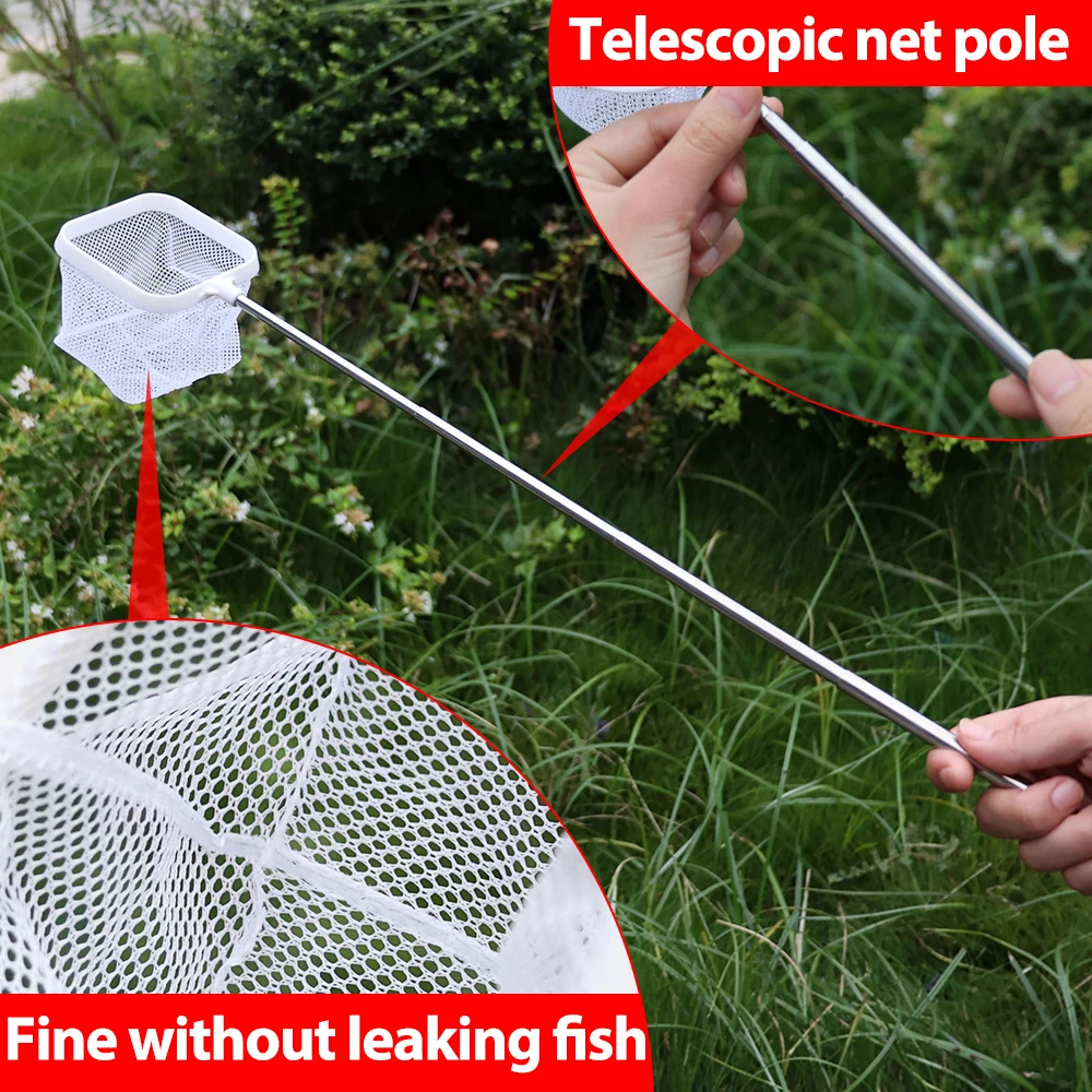 Stainless Steel Retractable Small Fishing Nets fishing net Home Aquarium Viewing Fishing Tools 3D Square Round Clean Net Accessories