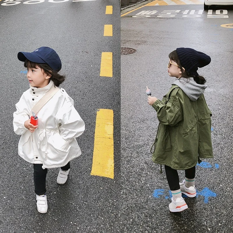 Fashion Baby Girl Boy Draw String Waist Trench Jacket Child Cotton Windbreak Coat Long Spring Autumn Child Parka Clothes 1-10Y