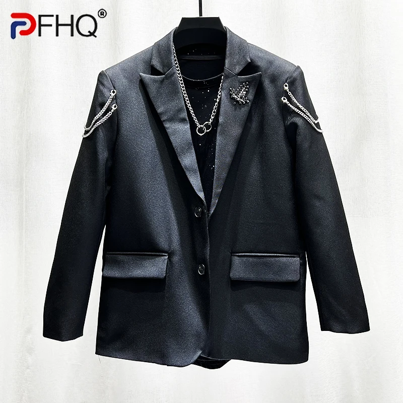 

PFHQ Men's Korean Blazers Delicacy Advanced Single Breasted Fashion Chain Decoration Suit Jackets Loose Fitting Autumn 21Z4181