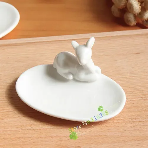 Zakka cooking tools Mini birdie rabbit deerlet dishes plates Animal pure white ceramic tray Home decoration tableware t49 1pcs