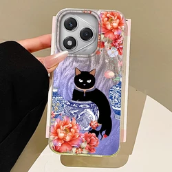 Luxury Black Cat Flower Silicone Phone Case - Elegant Protective Shell for Honor 400 Lite (Yzghua15)