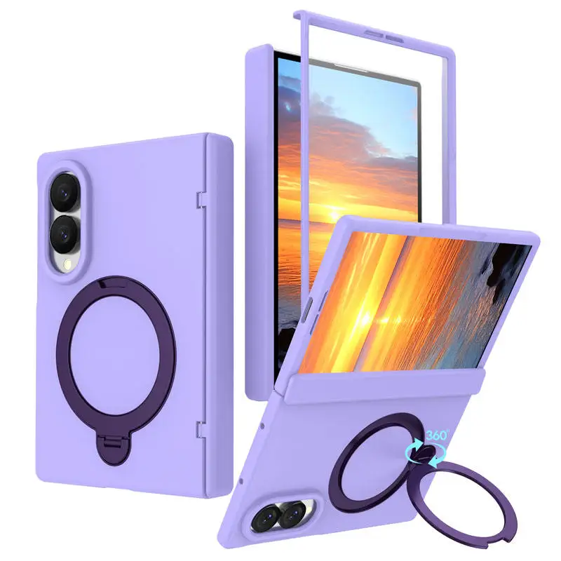 Premium Phone Case with Tempered Glass and Rotating Magnetic Alloy Stand, Fingerprint Resistant Cover