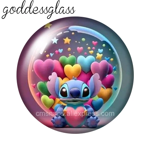 Disney Stitch TIAMO Moon style cartoon 12mm/18mm/20mm/25mm Round Photo Glass Cabochon Flat Back Making Findings For Bracelets