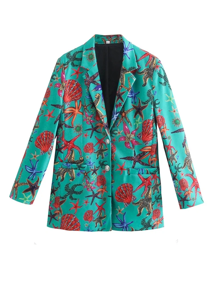 2024 new European American classic women's starfish Printed Blazer small suit all-match jacket Chic Lady coat Female Outwear top