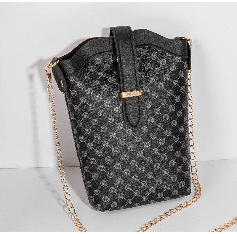 S77ffe222e5d449f0af648d97ef533e1fA New Fashion Plaid Polka Dot Print Single Shoulder Bag Casual Oblique Chain Crossbody Mini Small Bucket Bag Mallzona