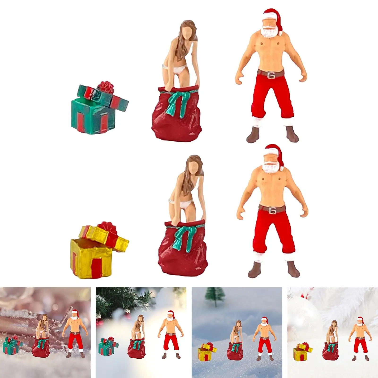 1/64 Christmas Scenes Resin Figure Scene Props Doll Figures Handpainted Miniature Figurines Santa Claus for Dollhouse Layout