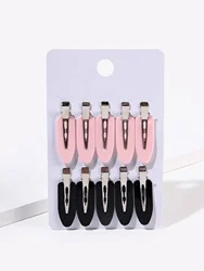 Set of 10 Seamless No-Bend Hair Clips for Women and Girls - Styling & Makeup Accessories (Black pink)