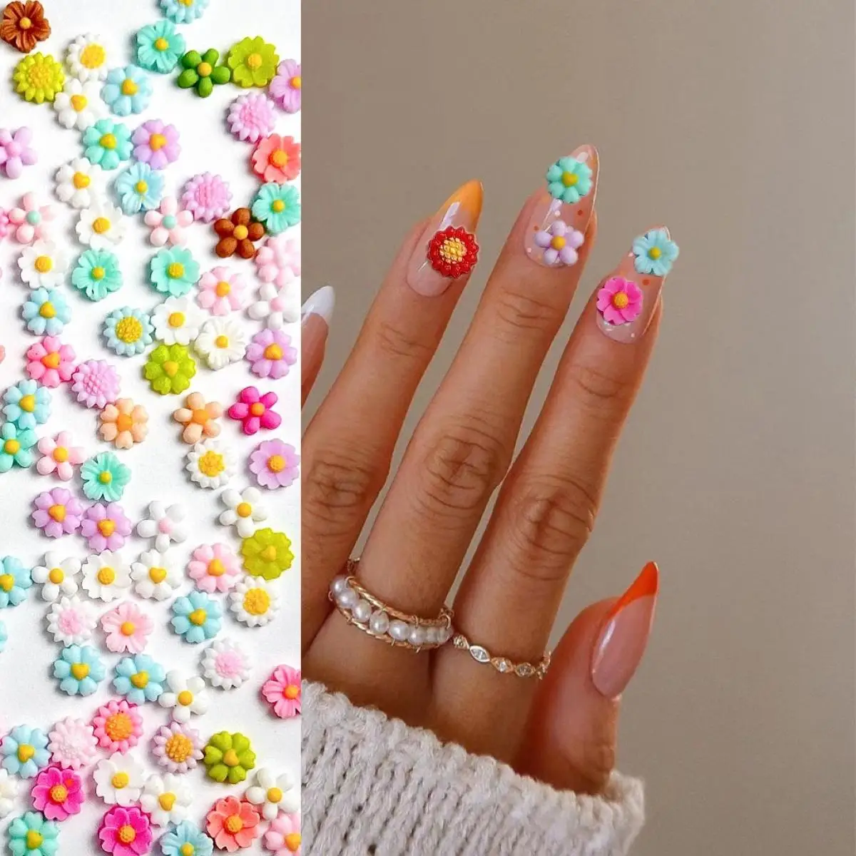 도파민 야광 꽃 시리즈 네일 참, 3D 송진 벚꽃 해바라기 네일 아트 장식, DIY 공예 액세서리, 50 개