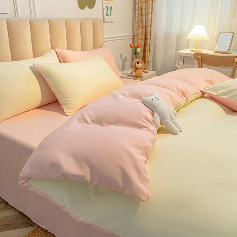 CreamStylePinkYellowBeddingSetTwinFullQueenKingSizeBedLinen