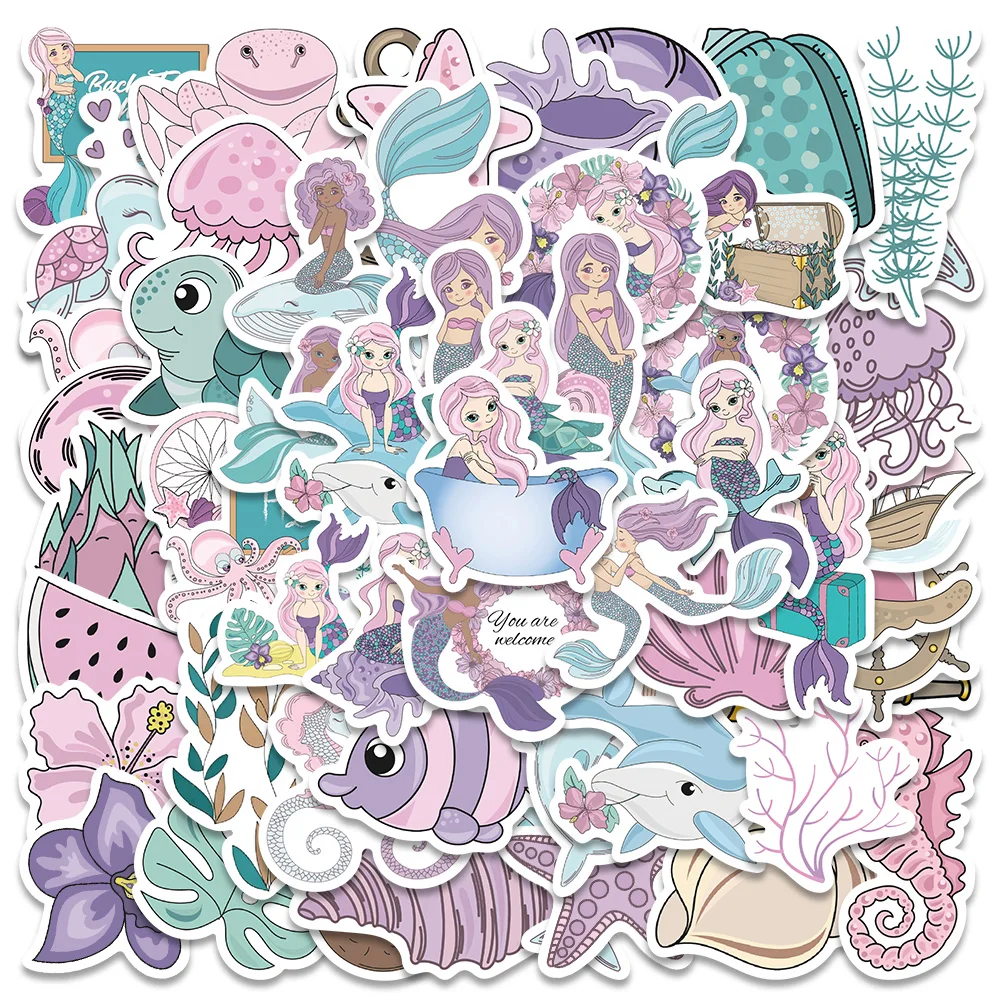 

50pcs Cute Cartoon Anime Mermaid Stickers For Luggage Laptop Guitar Phone Waterproof Graffiti Stationery Decals Kids Toy