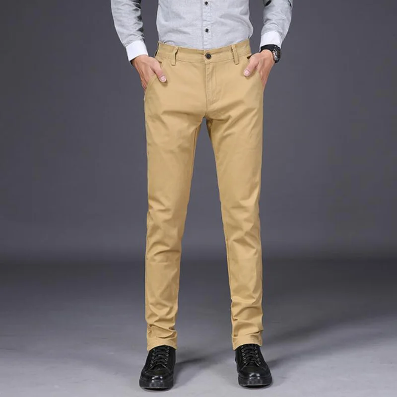 Men Business Straight Cotton Trousers Stretch Elastic Slim Fit Casual Large Plus Size 42 44 46 Khaki Black Red Blue Pant
