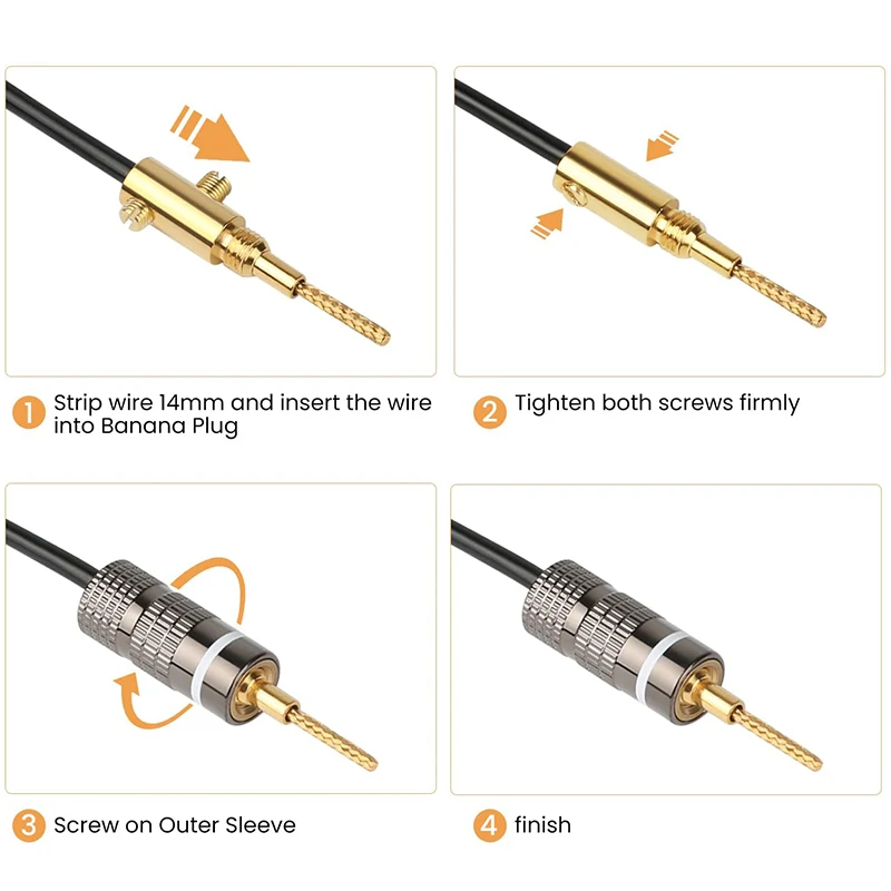 4 Spine A Banana Placcate In Oro 24 K, Connettore Jack Audio A Doppia Vite, Connettore Jack Audio Per Altoparlante, Adattatore Per Amplificatore, HiFi, Ricevitore AV (2 Neri E 2 Rossi - Foto 8
