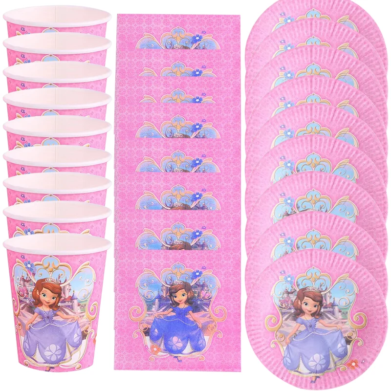 

60pcs/lot Sofia Princess Theme Tableware Set Birthday Party Plates Napkins Cups Dishes Towels Decorate Baby Shower Servilleta