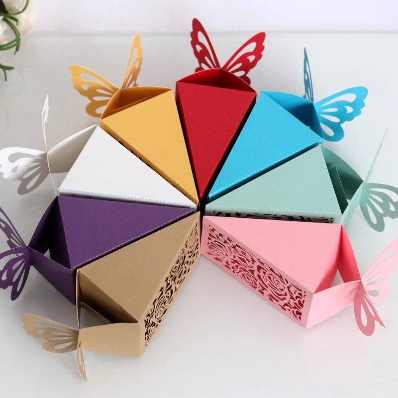 Boîte d'emballage en papier triangle pour fête de mariage, grilles