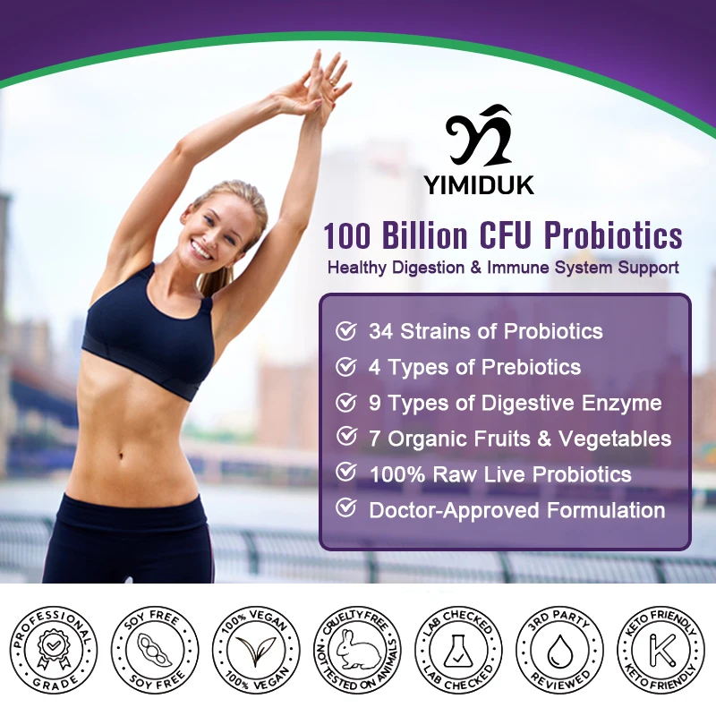 Organic Enzymes Probiotic Capsule 100 Billion CFU Probiotics Nutrient Digestion & Gut Health Women & Men