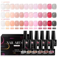 12PCS Jelly Nude Rubber Base Gel Set Black Crystal Translucent Color Construction Gel Semi Permanent Soak Off UV LED Varnish Kit 1