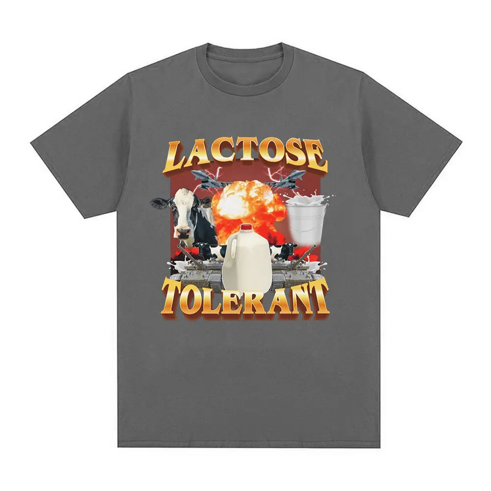 Lactose Tolerant Graphic Print T-Shirt Men's Vintage Fashion Short Sleeve T-shirts 100% Cotton Casual Cozy Oversized T Shirts 3