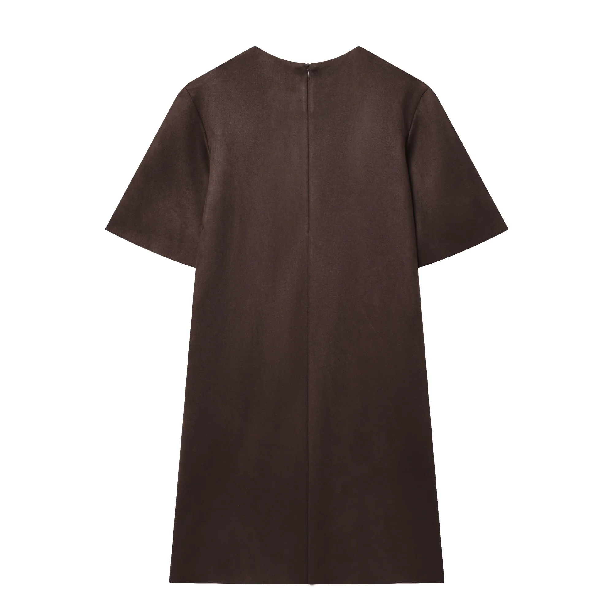 Women Vintage Casual Chic Solid Dress Autumn Winter O-Neck Short Sleeve Rivet Zipper Vestidos Fashion Holiday Dress Streetwear