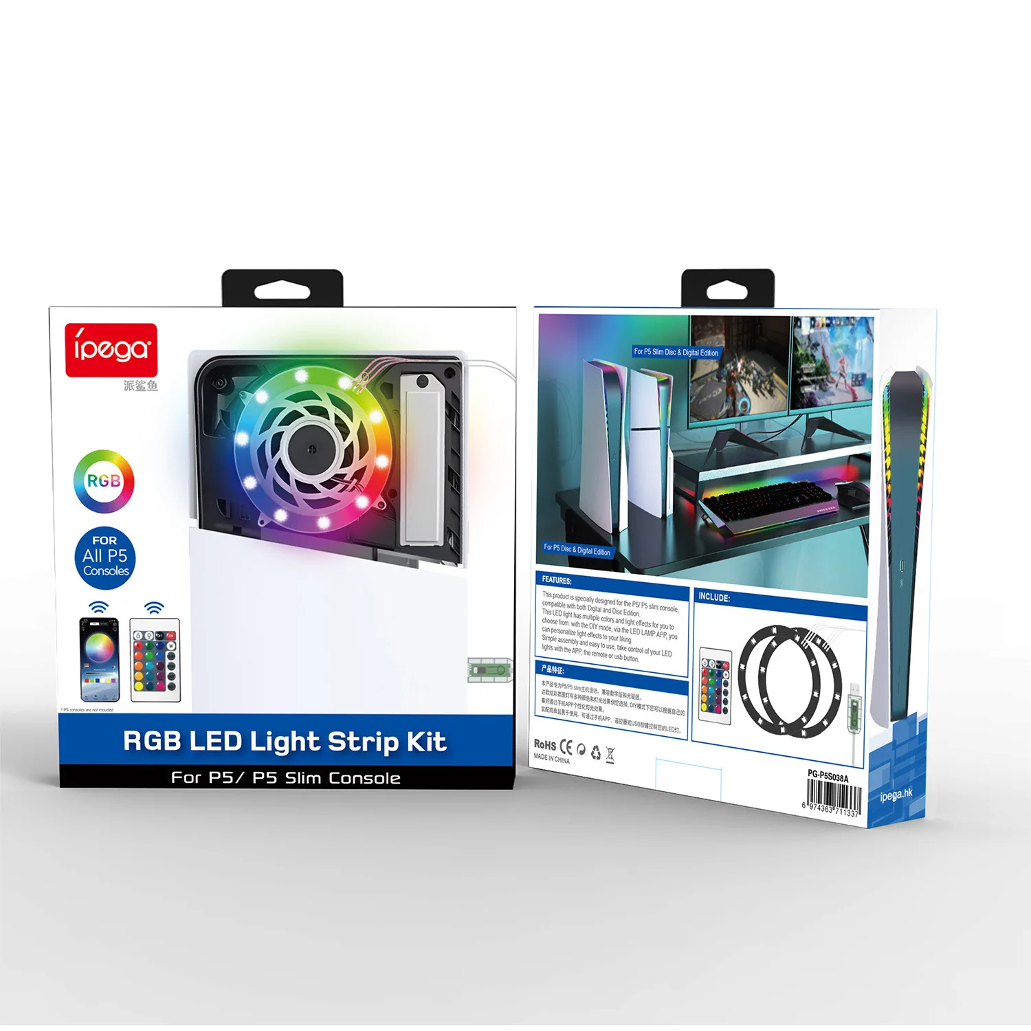 PS5 슬림 게임 콘솔 용 PG-P5S038A RGB LED 라이트 스트립 주변 장식 액세서리 원격/APP/USB 3 방법 DIY 장식