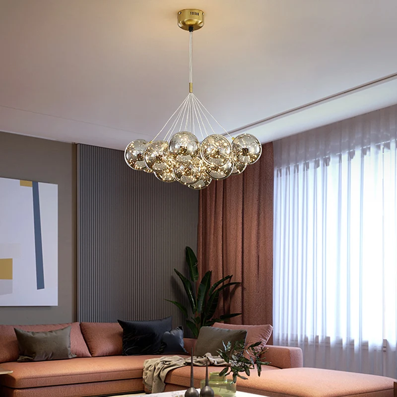 Light Luxury Led Gypsophila Chandelier Home Living Bedroom Dining Room Glass Ball Lamp Creative Indoor Lighting Decor Chandelier