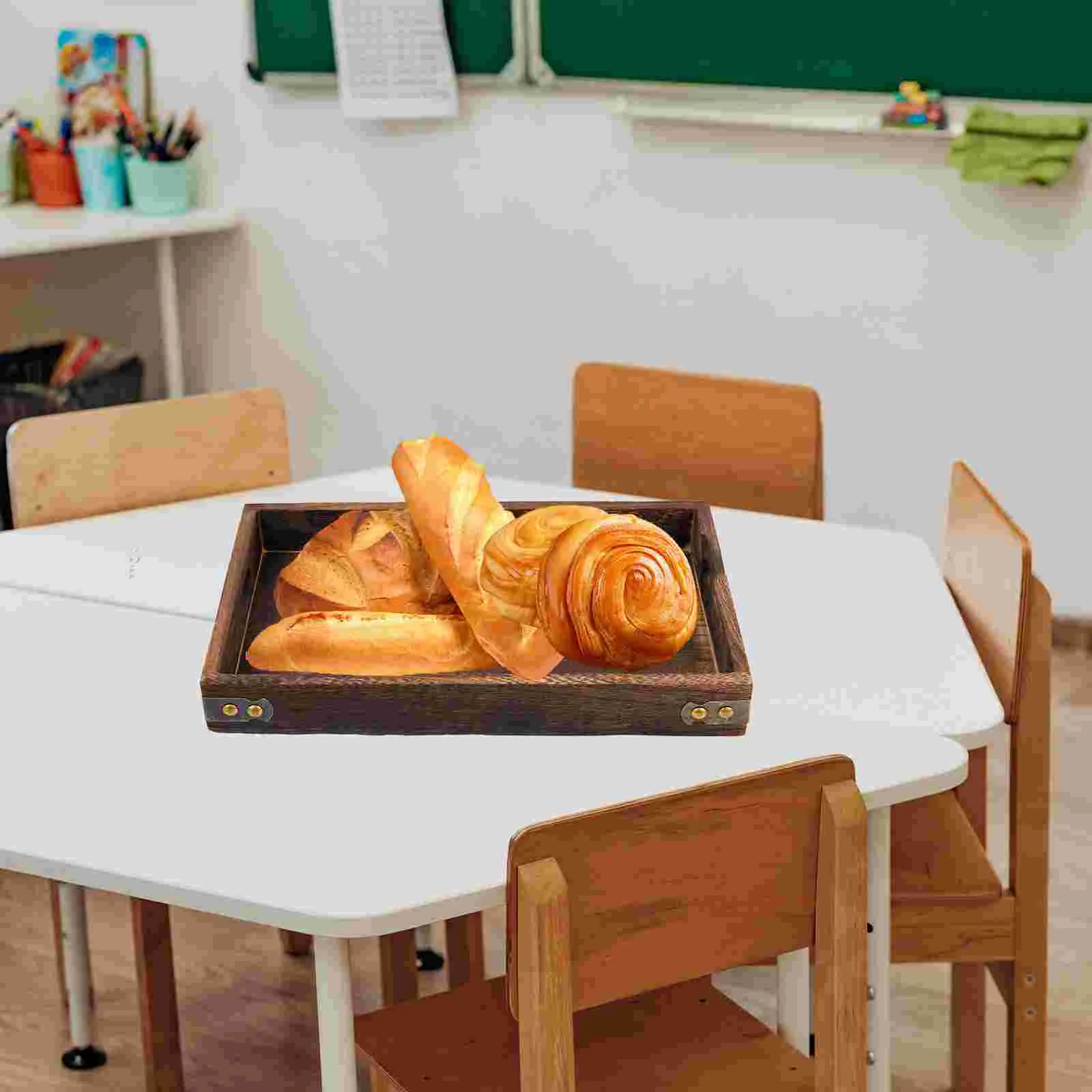 Fruit Tray with Lid Distressed Solid Wood Pallet Bread Pan Refreshment Container