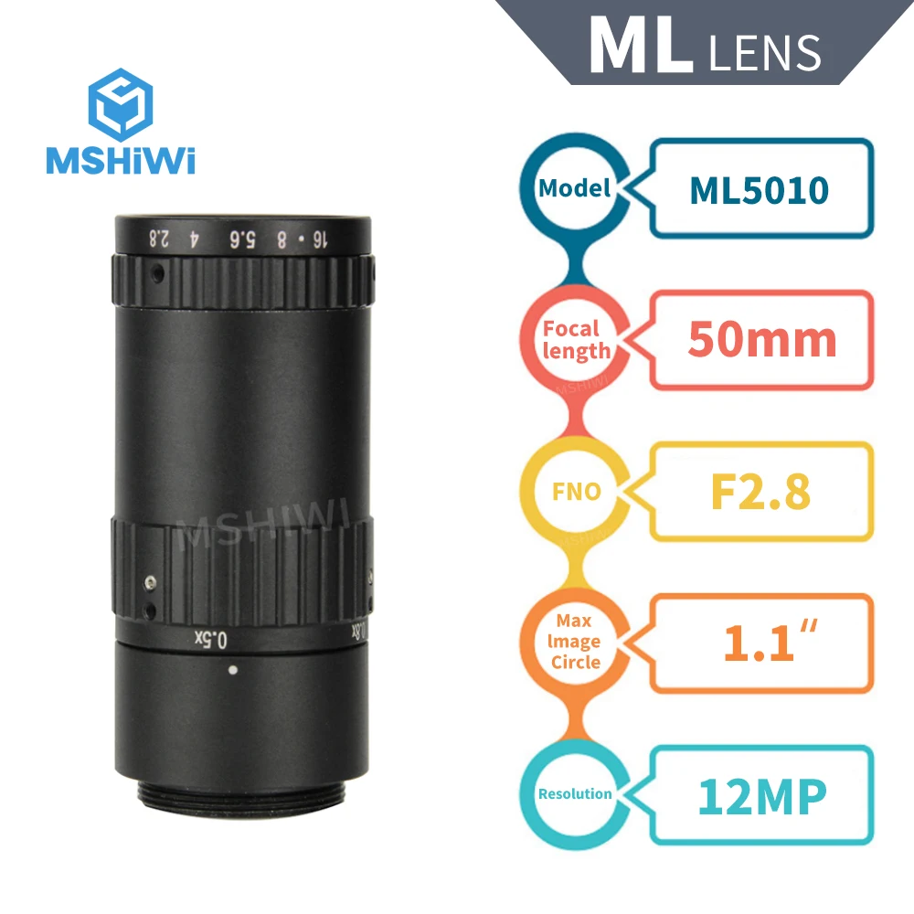 

12MP Fixed Focal 50mm C Mount 1.1" F2.8 Manual Iris Lens Machine Vision Lenses For Industrial Cameras Inspection Automation