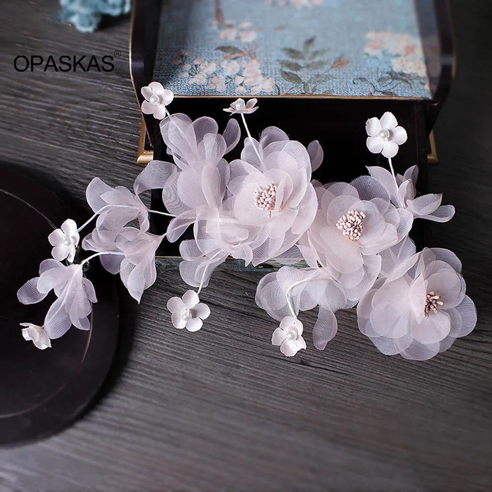 

Handmade Hairbands Wedding Hair Accessories For Women Tissue White Flower Pearl Headbands Tiaras Bridal Prom Headpiece Jewelry