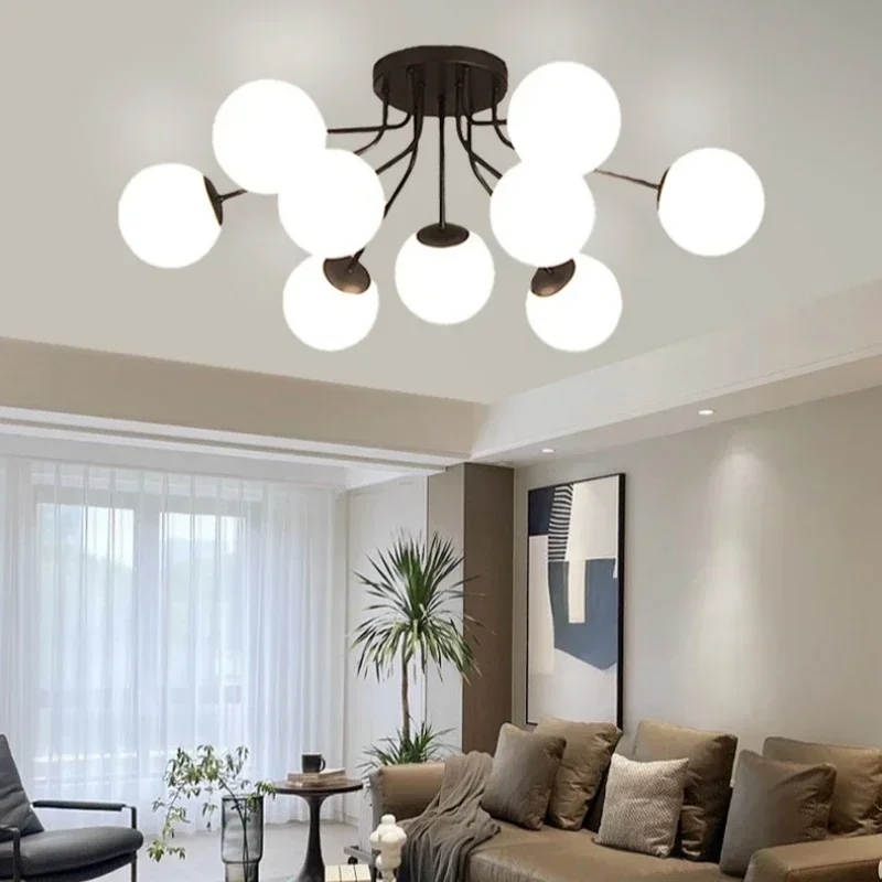 Modern Minimalist Magic Bean LED Ceiling Lamp x2 Living Room Bedroom Study Restaurant Glass Ball Chandelier Indoor