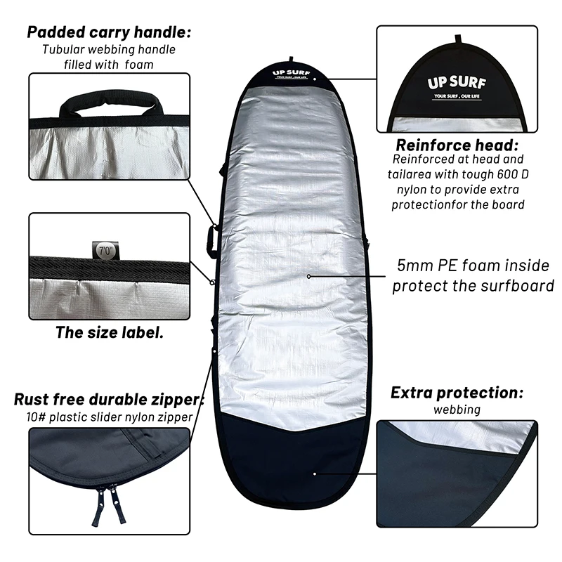 Funboard 7.0/7.6/8.0ft Surf Board Bag High Quality SUP Bag Protective Travel Easy Carry Wakesurf Board Have Strap