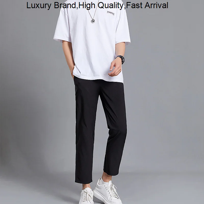 

Men's Sweatpants Casual Clothes Straight Trousers High Elasticity Sportswear Streetwear Summer Cropped Pants for Men Pantalones